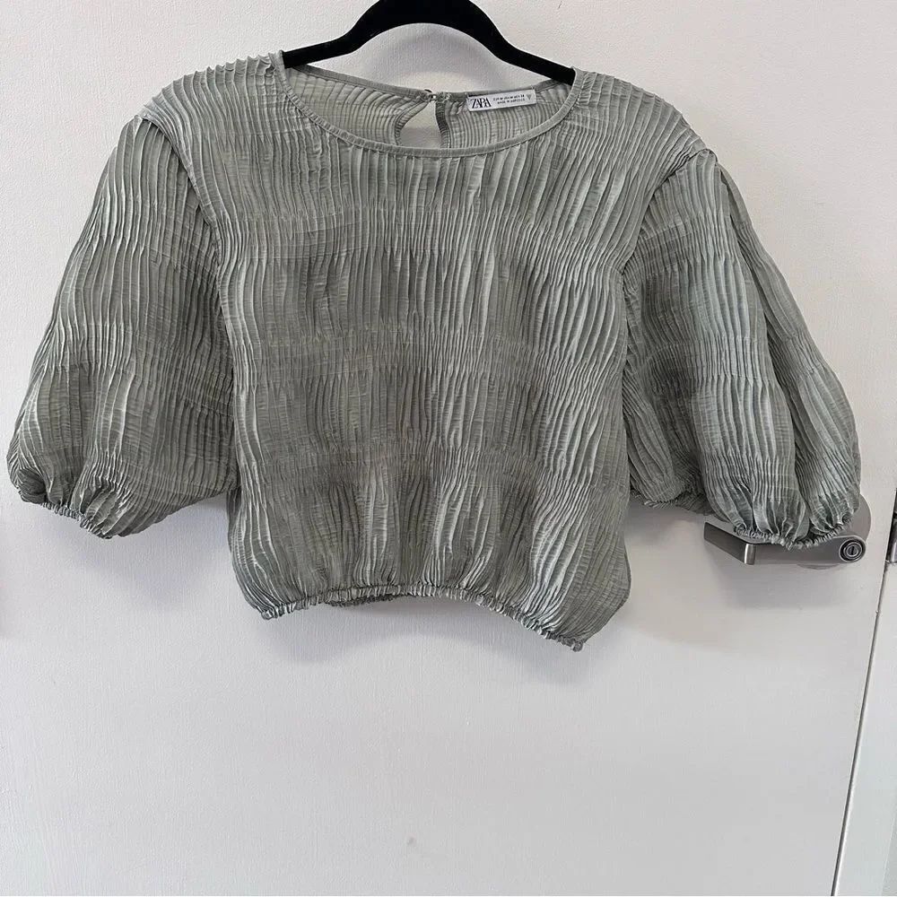 ZARA NWOT Green Metallic top